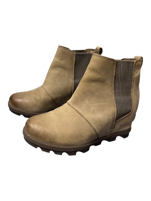 Sorel Shoe Size 8.5 Taupe Leather Upper Ribbed Panels Platform Round Toe Shoes Taupe / 8.5