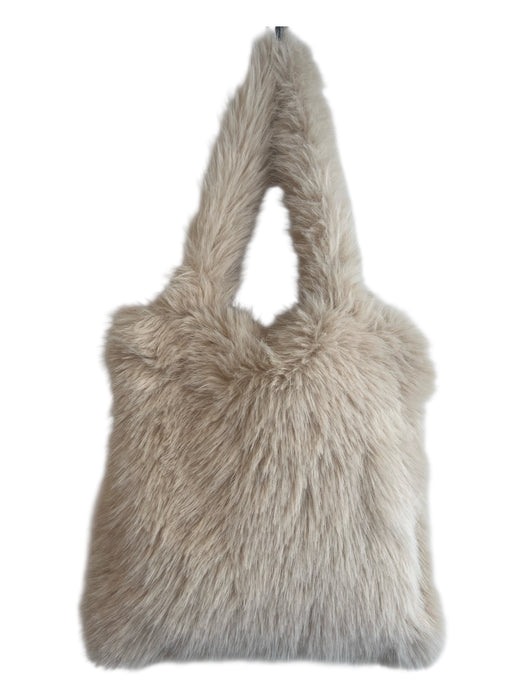 No Brand Beige Faux Fur Polyester Square Top Handle Magnetic Close Bag Beige / M/L
