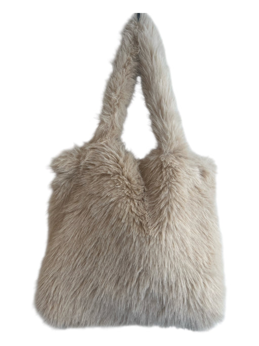 No Brand Beige Faux Fur Polyester Square Top Handle Magnetic Close Bag Beige / M/L