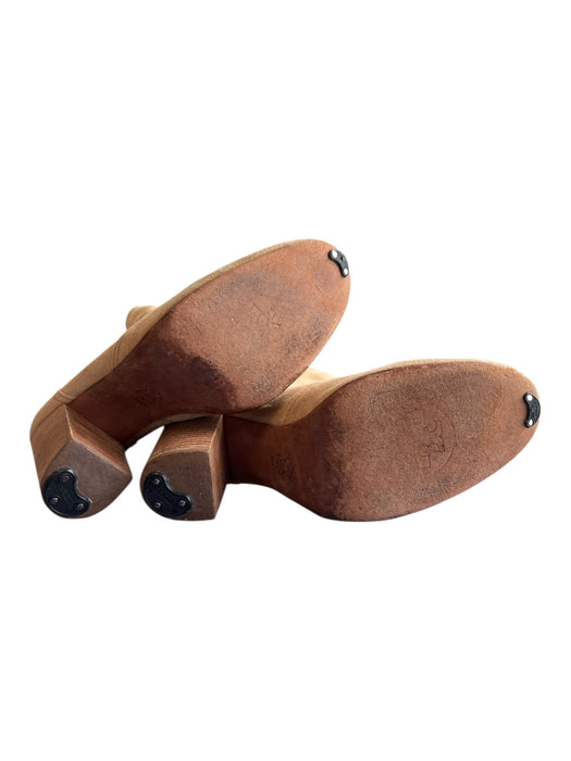 Tory Burch Shoe Size 9 Tan Suede Stacked Heel Almond Toe Logo Detail Boots Tan / 9