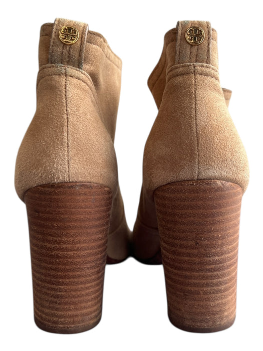 Tory Burch Shoe Size 9 Tan Suede Stacked Heel Almond Toe Logo Detail Boots Tan / 9