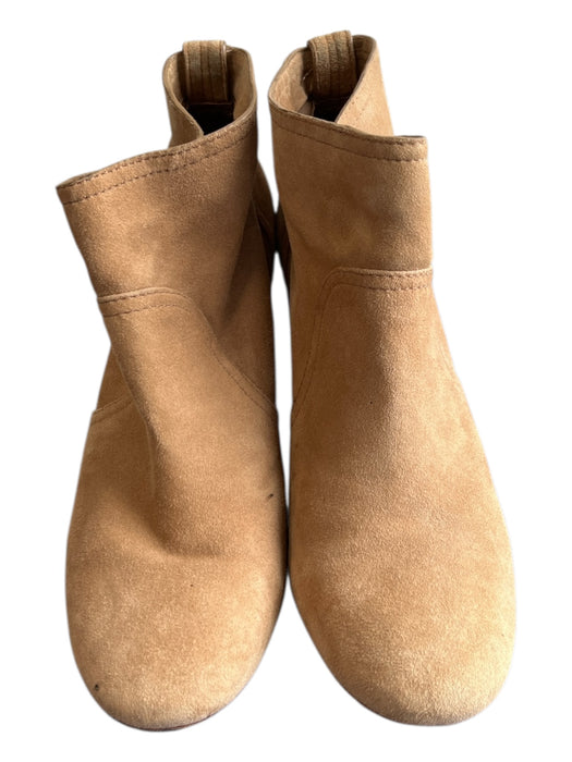Tory Burch Shoe Size 9 Tan Suede Stacked Heel Almond Toe Logo Detail Boots Tan / 9