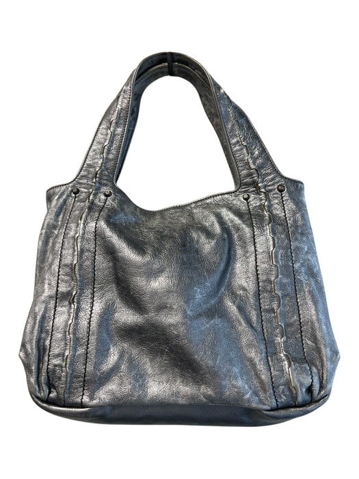 Salvadore Ferragamo Silver Leather Two Handle Magnetic Closure Bag Silver