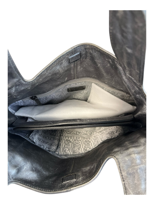 Salvadore Ferragamo Silver Leather Two Handle Magnetic Closure Bag Silver