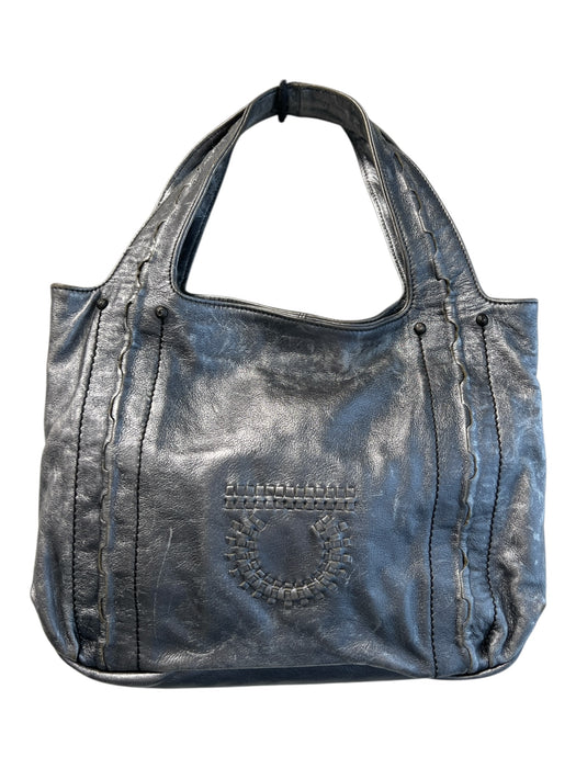 Salvadore Ferragamo Silver Leather Two Handle Magnetic Closure Bag Silver