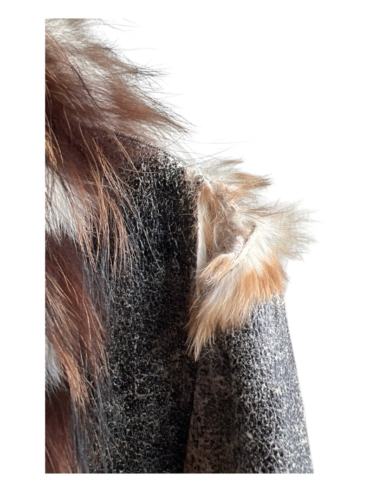 Fratelli Danese Size 46 Gray & Brown Leather Fur Collar Cheetah & Floral Jacket Gray & Brown / 46