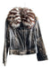 Fratelli Danese Size 46 Gray & Brown Leather Fur Collar Cheetah & Floral Jacket Gray & Brown / 46