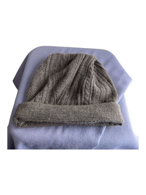 Inhabit Gray Cashmere & Cotton Cable Knit Ribbed Detail Roll Hem Beanie Hat Gray / One Size