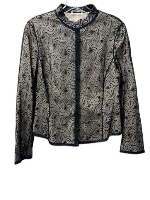 MaxMara Size 10 Black Polyester Long Sleeve Swirl Detail Lined Snap Closure Top Black / 10