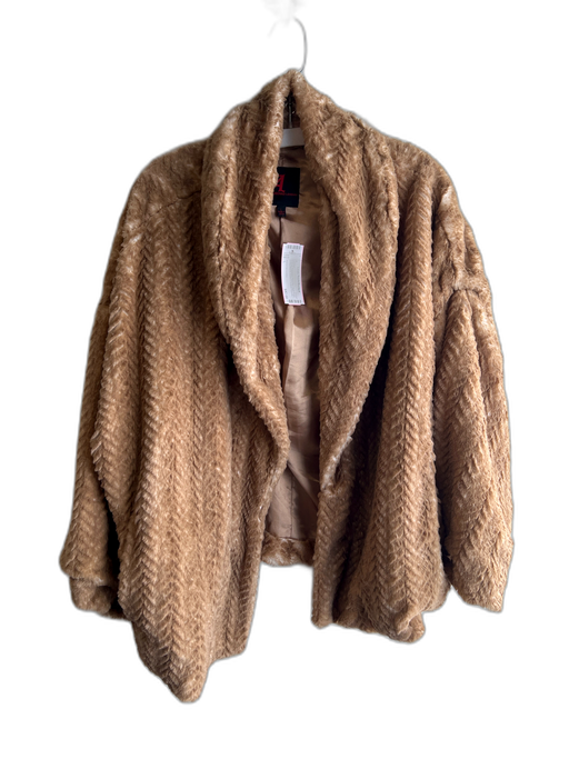 Adrienne Landau Size L Camel Polyester Faux Fur Open Front Long Sleeve Jacket Camel / L
