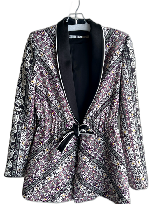 Alice + Olivia Size M Purple & Aqua Polyester Drawstring Sash Waist Jacket Purple & Aqua / M