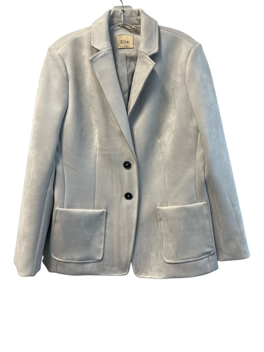 Elie Tahari Size L Grey Polyester Suede Long Sleeve Button Front Pockets Jacket Grey / L