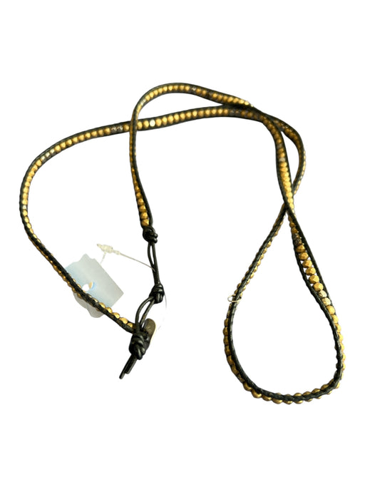 Chan Luu Black & Gold Leather Sterling Silver Beaded Wrap Around Bracelet Black & Gold