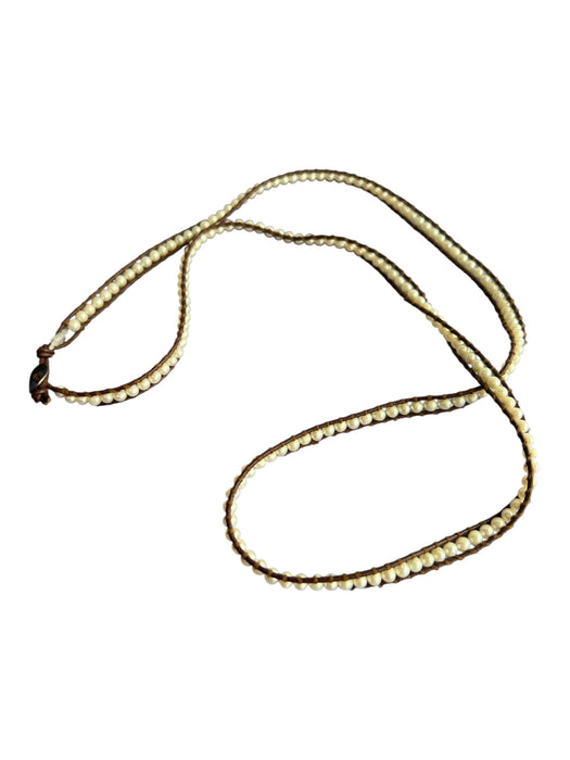 Chan Luu Brown & White Leather Sterling Silver Beaded Wrap Around Bracelet Brown & White