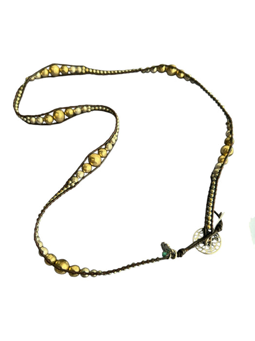 Chan Luu Brown & Silver Leather Sterling Silver Beaded Wrap Around Bracelet Brown & Silver