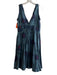 Marc Jacobs Size 6 Green & Blue Cotton V Neck Flower Pin Back Zip Dress Green & Blue / 6
