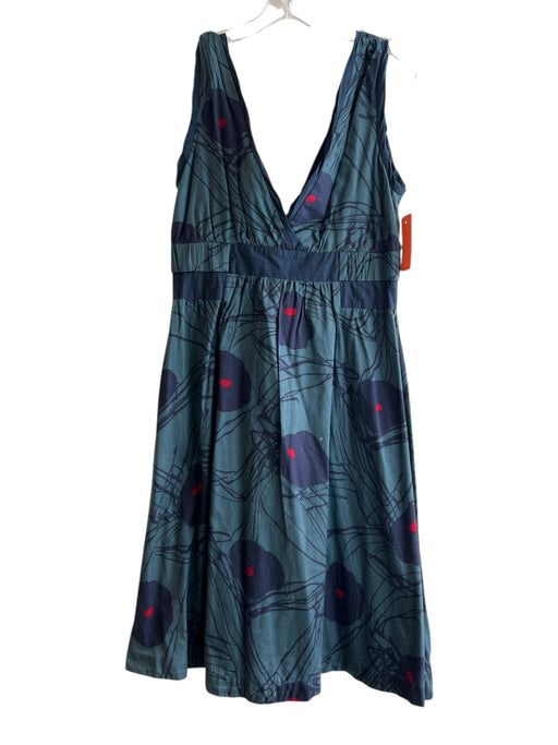 Marc Jacobs Size 6 Green & Blue Cotton V Neck Flower Pin Back Zip Dress Green & Blue / 6
