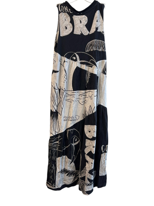 Farm for Anthropologie Size XS Black & White Cotton Round Neck Crew Neck Dress Black & White / XS