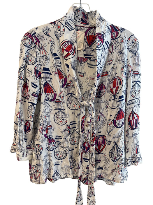Anthropologie Size 2 White & Red Rayon Long Sleeve Airballon print Neck Tie Top White & Red / 2