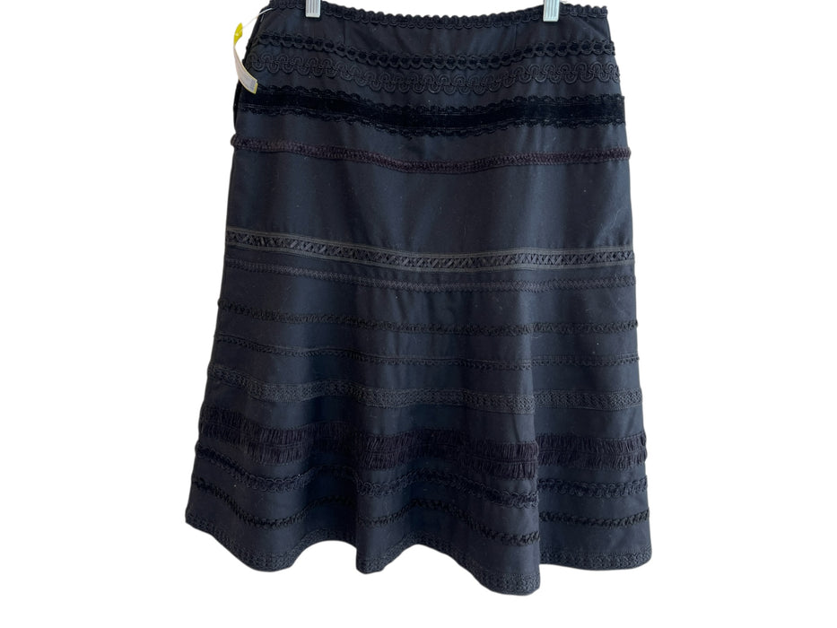 Tibi Size 12 Black Wool Side Zip Trim Below Knee Skirt Black / 12