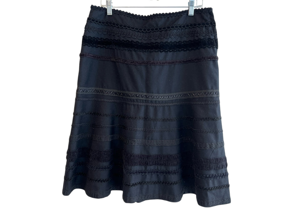Tibi Size 12 Black Wool Side Zip Trim Below Knee Skirt Black / 12