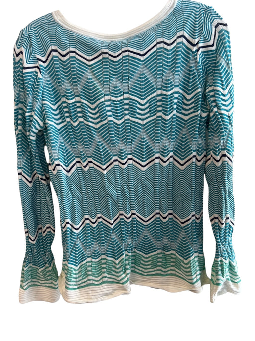 Missoni Size 40 Teal & Cream Cotton Blend Knit Boat Neck Long Sleeve Stripe Top Teal & Cream / 40