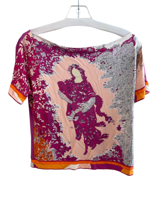 Emilio Pucci Archivio Size 40 Pink & Multi Viscose Blend Wide Neck Top Pink & Multi / 40