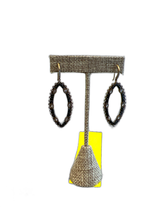 Frieda Rothman Black Gold Plated Diamond Hook Dangle Oblong Earrings Black