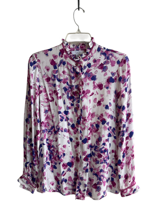 Tinta Size 40 Purple, Blue & White Viscose Long Sleeve Abstract Floral Top Purple, Blue & White / 40