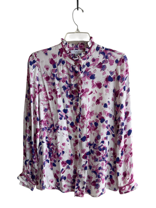 Tinta Size 40 Purple, Blue & White Viscose Long Sleeve Abstract Floral Top Purple, Blue & White / 40