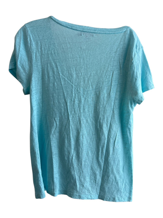 Calypso Size L Aqua Linen Wide V Neck Short Sleeve Tee Top Aqua / L