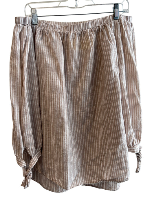 Neiman Marcus Size M Beige & Cream Linen Off Shoulder 1/2 Sleeve Stripe Top Beige & Cream / M