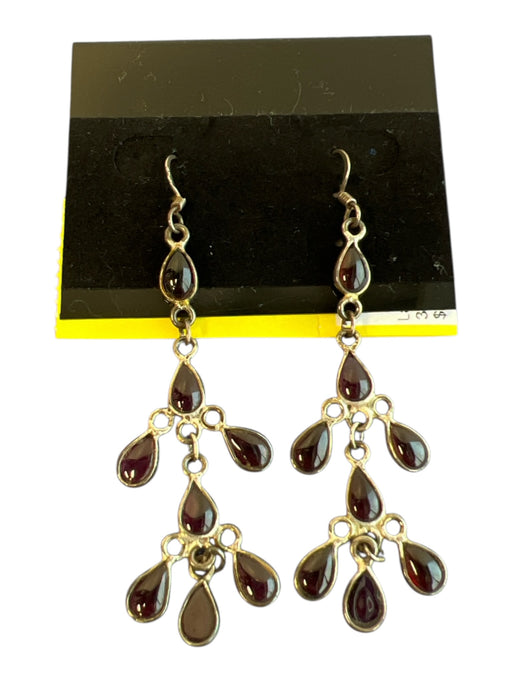 No Brand Plum Garnet Hook Tear Drop Dangle Silver accent Earrings Plum