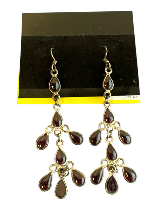No Brand Plum Garnet Hook Tear Drop Dangle Silver accent Earrings Plum