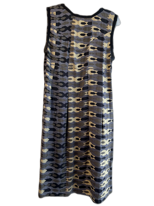 Biya Size S Gray, Tan, & Black Silk Graphic Print Sleeveless Round Neck Dress Gray, Tan, & Black / S