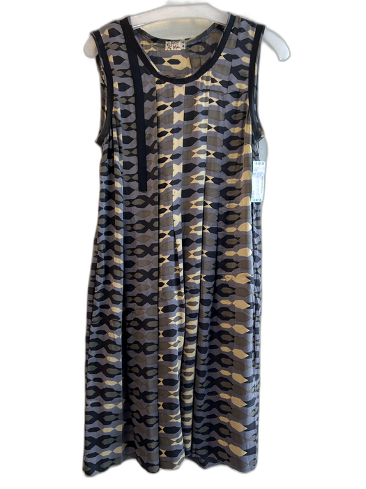 Biya Size S Gray, Tan, & Black Silk Graphic Print Sleeveless Round Neck Dress Gray, Tan, & Black / S