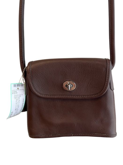 Coach Brown Leather silver tone hardware Turn Lock Crossbody Bag Brown