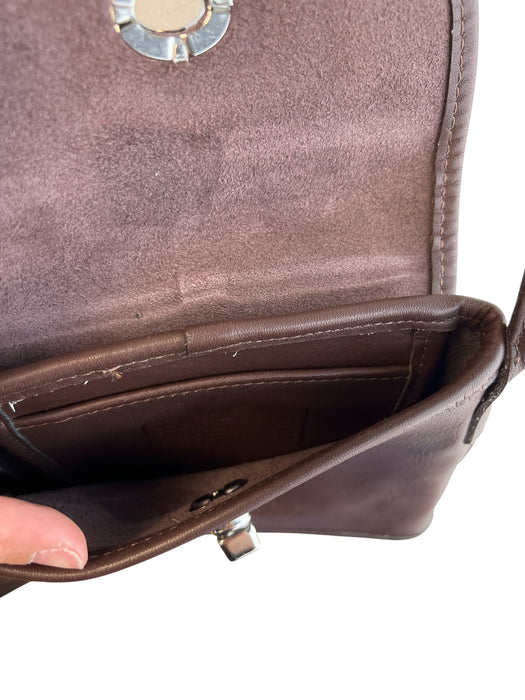 Coach Brown Leather silver tone hardware Turn Lock Crossbody Bag Brown