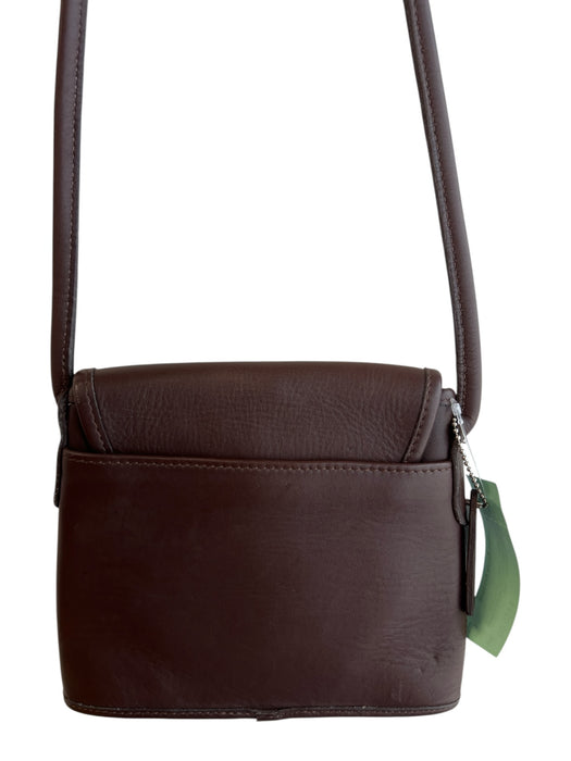 Coach Brown Leather silver tone hardware Turn Lock Crossbody Bag Brown