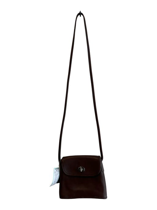 Coach Brown Leather silver tone hardware Turn Lock Crossbody Bag Brown