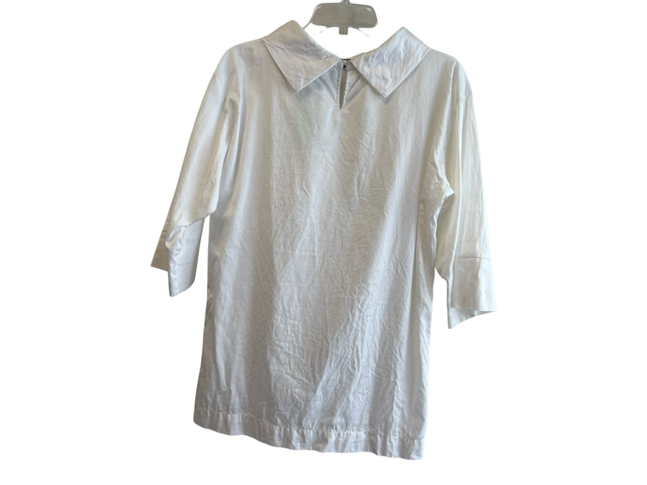 Paloma St. James Size Est M/L White Cotton Fold Over Collar 1/2 Sleeve Top White / Est M/L