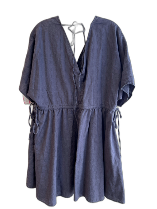 Asos Size 14 Gray Blue Cotton Short Sleeve solid color V Neck Tie Waist Dress Gray Blue / 14