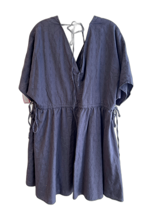 Asos Size 14 Gray Blue Cotton Short Sleeve solid color V Neck Tie Waist Dress Gray Blue / 14