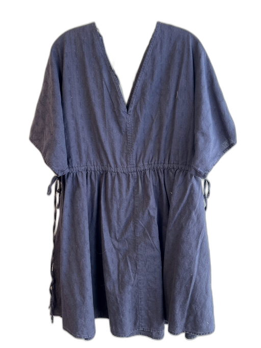 Asos Size 14 Gray Blue Cotton Short Sleeve solid color V Neck Tie Waist Dress Gray Blue / 14