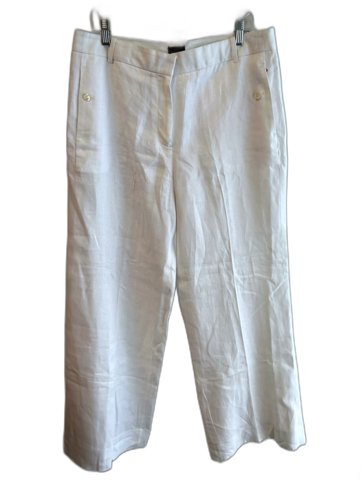 J Crew Size 14 White Linen High Rise solid color Zip Fly Wide Leg Pants White / 14