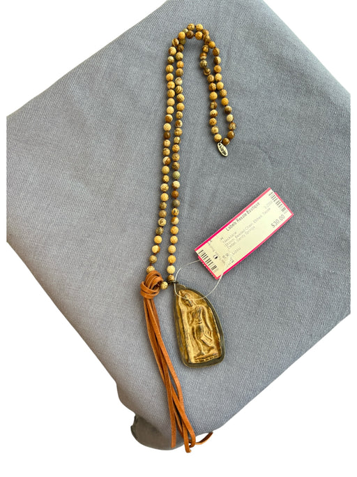 Lizou Brown Beaded Chain Etched Tassle Detail Necklace Brown
