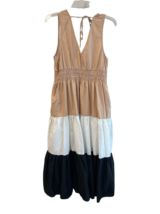 Maeve Size 14P Beige, White & Black Cotton Tiered Maxi Sleeveless Dress Beige, White & Black / 14P