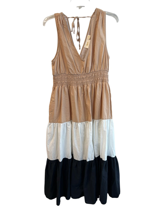 Maeve Size 14P Beige, White & Black Cotton Tiered Maxi Sleeveless Dress Beige, White & Black / 14P
