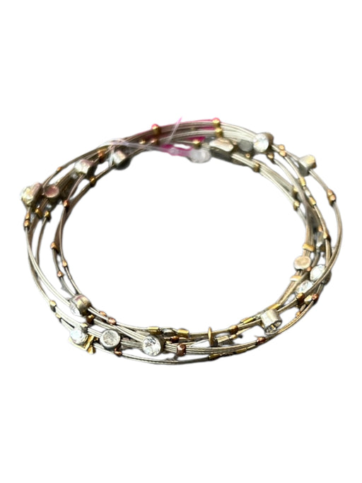 Seasonal Whispers Silver Tone Metal Rhinestone Stacked Bangle Bracelet Silver Tone