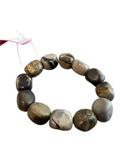 No Brand Black Glass Stretch Beaded Bracelet Abstract Pattern Jewelry Black
